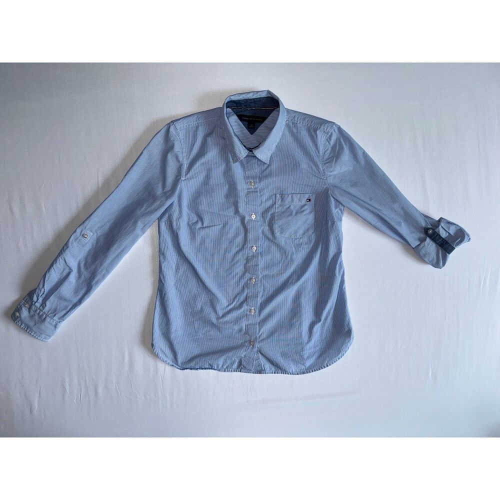 Tommy Hilfiger Blue Stripe Button-Up | Preppy Coastal | Size Small